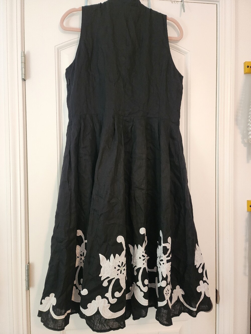 Peter Nygard Black White Floral Border 100% Linen Sleeveless Midi Dress Sz 12 - Picture 8 of 12